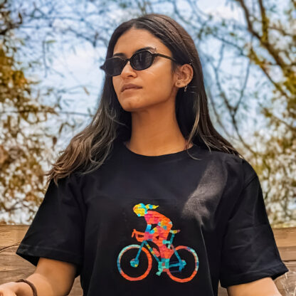 Calyz Black T-shirt with Girl Cyclist - Image 3